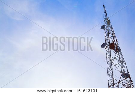 sky Large transmission tower against cellular industrial