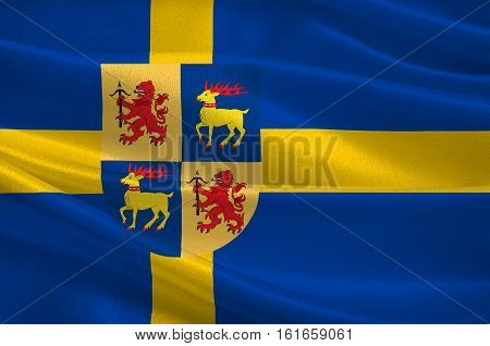 Flag of Kalmar County is a county or län in southern Sweden. 3d illustration