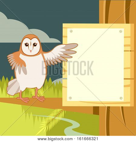 Vector image of the Screech-Owl on the flat tree background