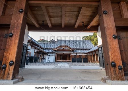 Wooden gates at the entrance to a temple