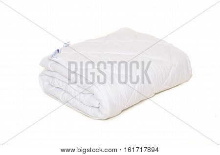 Rolled White Duvet Cover On  Isolated Background