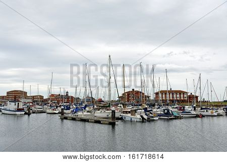 HARTLEPOOL, UK - JUNE 30 2016: Hartlepool Marina one of the most modern Marina facilities in Europe featuring one of Europe's biggest boat hoists and attracting hundreds of vessels.