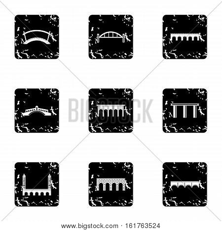 Types of bridges icons set. Grunge illustration of 9 types of bridges vector icons for web