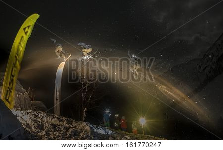 Mamay, Russia - December 10, 2016: Competitions Freeride Mamay First Snow 2016 Mountain Near Mamay,