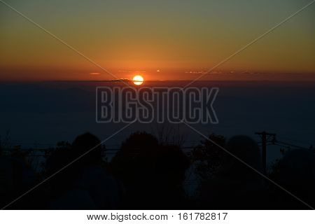 Sunrise in the morning over the hill at Doi Ang Khang, Chaiang Mai. Thailand