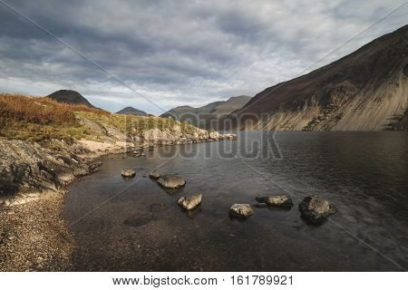 Beautiful Sunset Landscape Image Of Wast Water And Mountains In Lkae District In Autumn In England