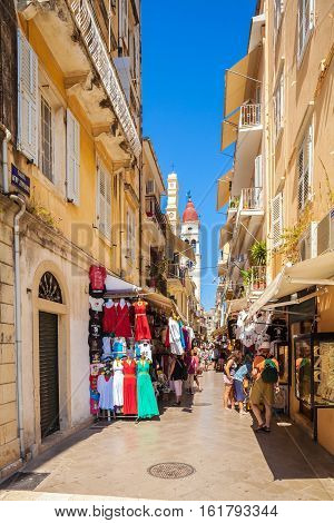 Corfu, Greece - July 1, 2011: A Lively Street Trade In The Old City Near The Cathedral Of St. Spyrid