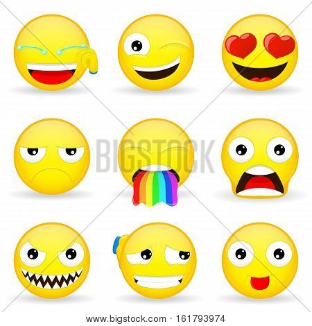 Emoji set. Emoticon set. Cartoon style. Vector illustration.