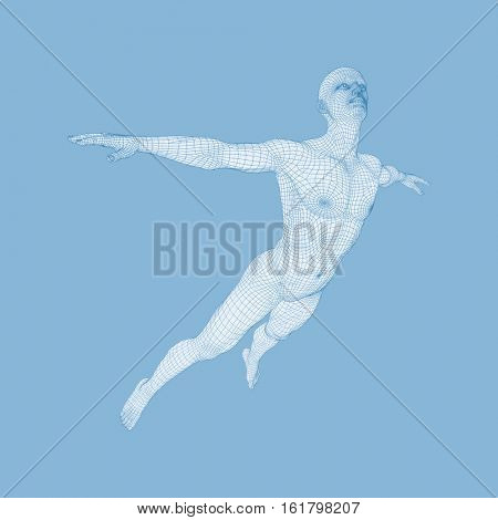 Hovering in Air. Man Floating in the Air. 3D Model of Man. Human Body. Design Element. Vector Illustration.