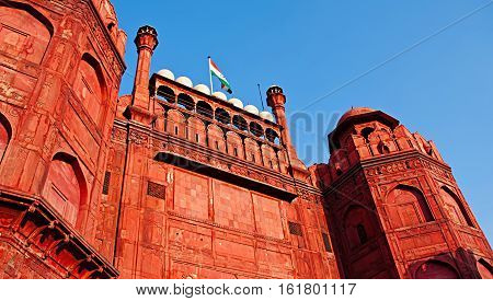 Lal Qila - Red Fort in Delhi India. Red Fort is a 17th century fort complex was designated a UNESCO World Heritage Site in 2007. It covers area of about 121.34 acres.
