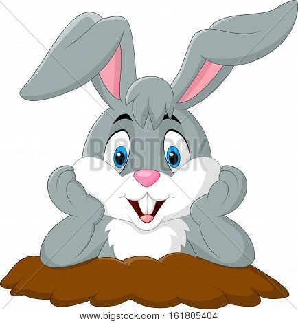 Vector illustration of Cartoon rabbit come out of the hole