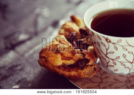 Tea with pastries. Homemade sweet dessert witj tea