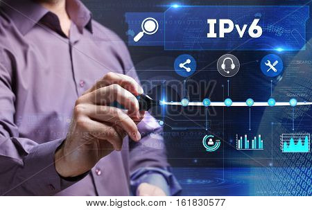 Technology, Internet, Business And Marketing. Young Business Person Sees The Word: Ipv6