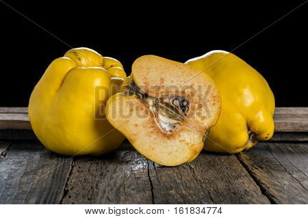 Quince fruit. Salubrious ripe yellow quince fruit