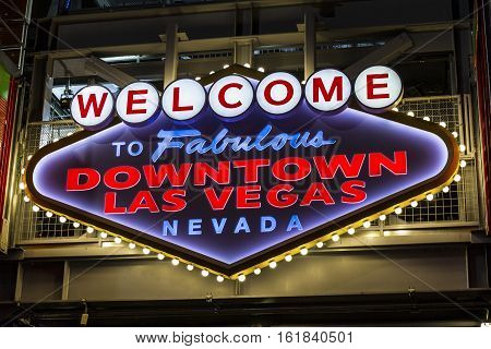 Las Vegas - Circa December 2016: Welcome to Fabulous Downtown Las Vegas sign on Fremont Street I