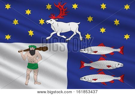 Flag of Vasterbotten County in the north of Sweden. 3d illustration