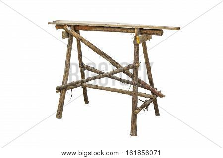 Wooden scaffolding isolated on white background with clipping paths.