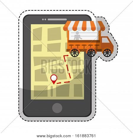 smartphone device with fas food truck icon over white background. colorful design. vector illustration