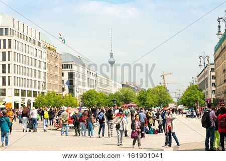 BERLIN, GERMANY- May 18, 2016: Tv tower or Fersehturm in Berlin on May 18, 2016. BERLIN, Germany.