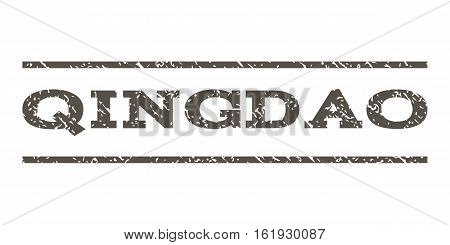 Qingdao watermark stamp. Text tag between horizontal parallel lines with grunge design style. Rubber seal stamp with unclean texture. Vector grey color ink imprint on a white background.