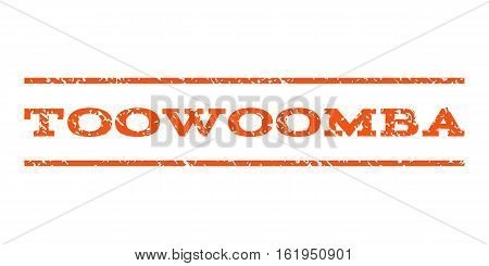 Toowoomba watermark stamp. Text tag between horizontal parallel lines with grunge design style. Rubber seal stamp with unclean texture. Vector orange color ink imprint on a white background.