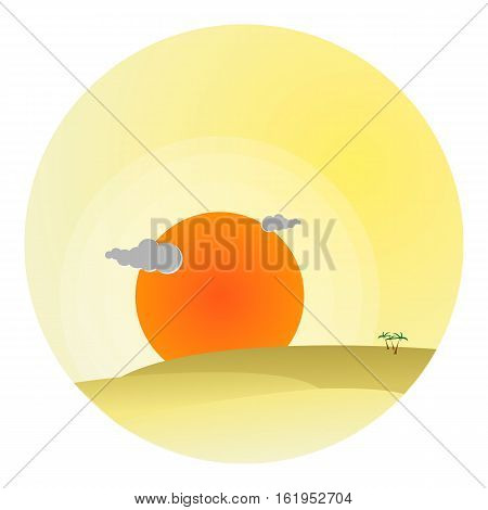 Desert sunset with clouds landscape circle flat icon