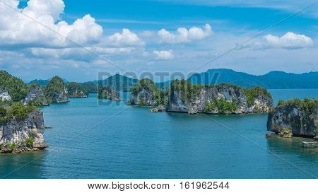 Rocks Landscape in Kabui Bay near Waigeo. West Papuan, Raja Ampat, Indonesia.