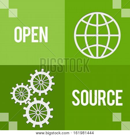 Open source concept image with text and related symbols.