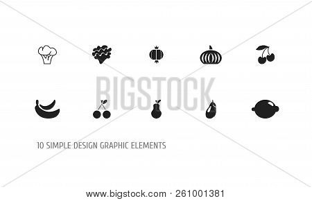 Set Of 10 Editable Fruits Icons. Includes Symbols Such As Morello, Lemon, Banana And More. Can Be Us
