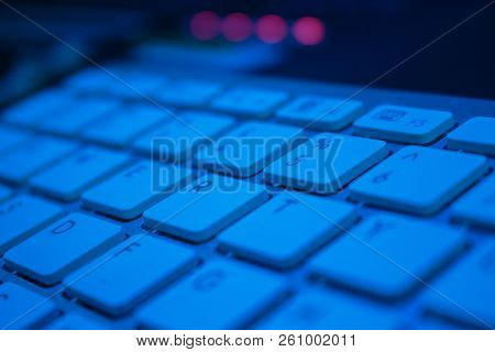 Closeup Blue Lite Computer Keyboard