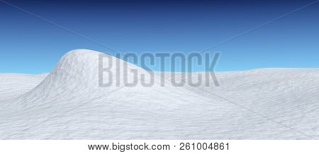 White Snow Hill And Smooth Snow Surface Under Bright Clear Winter Blue Sky, Winter Snow Background 3