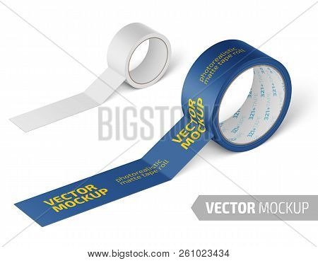 White Glossy Cello Tape Roll. Realistic Vector.