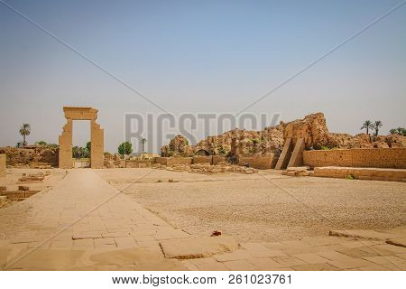 The Ruins Of The Beautiful Ancient Temple Of Dendera Or Hathor Temple. Egypt, Dendera, An Ancient Eg