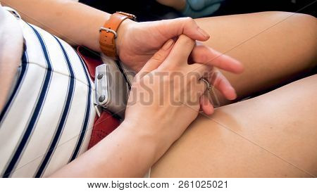 Closeup Photo Of Young Woman Feeling Nervous Sitting In Airplane Seat