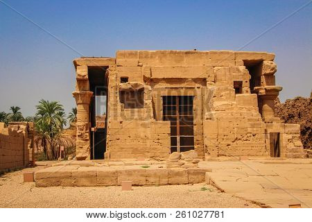 The Ruins Of The Beautiful Ancient Temple Of Dendera Or Hathor Temple. Egypt, Dendera, An Ancient Eg