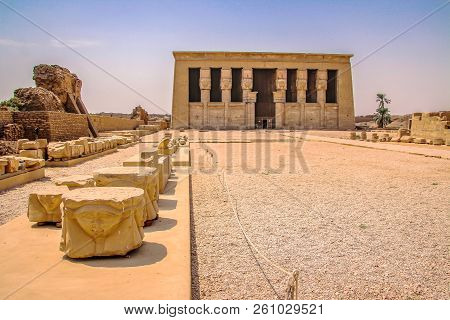 The Ruins Of The Beautiful Ancient Temple Of Dendera Or Hathor Temple. Egypt, Dendera, An Ancient Eg