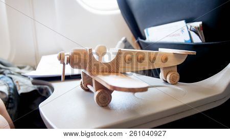 Closeup Image Of Small Wooden Airplane In Aircraft Saln