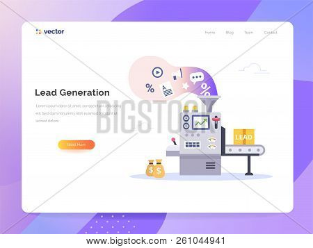 Managing Sales Vector Concept In Flat Style. Conveyor Generate Leads. Marketing Technology Vector Il