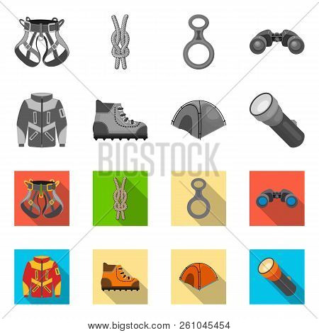 Vector Design Of Mountaineering And Peak Symbol. Set Of Mountaineering And Camp Stock Symbol For Web