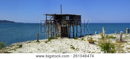 View From A Trebuchet Abandoned. Gargano Coast:bay Of Vieste.apulia, Italy