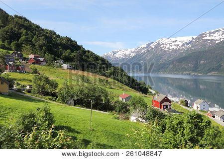 Norway Fiord Landscape - Part Of Hardanger Fjord Called Sorfjord. Morning View.
