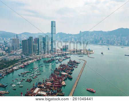 Aerial view of Hong Kong Island and Kowloon