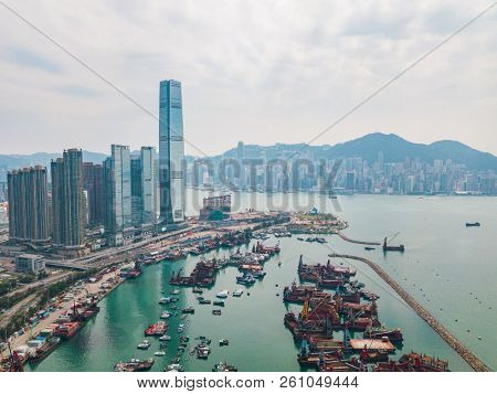 Aerial view of Hong Kong Island and Kowloon