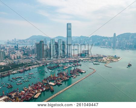 Aerial view of Hong Kong Island and Kowloon