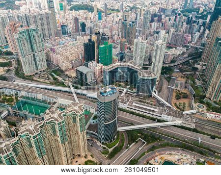 Aerial view of Hong Kong Island and Kowloon