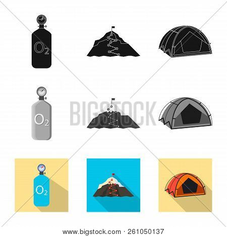 Vector Illustration Of Mountaineering And Peak Icon. Set Of Mountaineering And Camp Vector Icon For 
