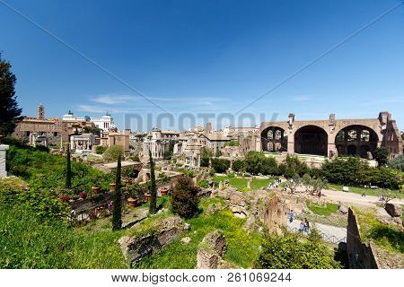 Roman Forum, Rome, Italy, With The Basilica Of Constantine And Maxentius In The Background