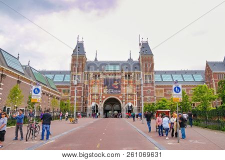 Amsterdam, Netherlands - June 25, 2017: View Of The Rijksmuseum Dutch National Museum Of Arts And Hi