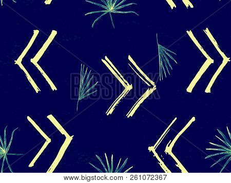 Indigo Exotic Pattern. Monstera Leaves And Hibiscus Flowers In Summer Print.  Saturated Large Floral