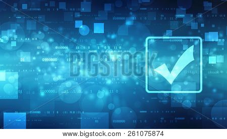 Check Mark Symbol In Digital Background,  Technology Abstract Background